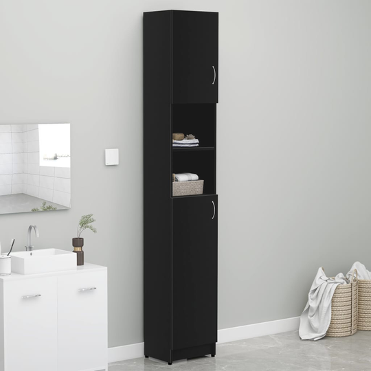 vidaXL badeværelsesskab 32x25,5x190 cm konstrueret træ sort