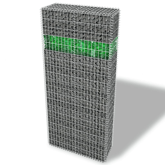 vidaXL gabionvæg med glassten LED-lampe 85 x 30 x 200 cm