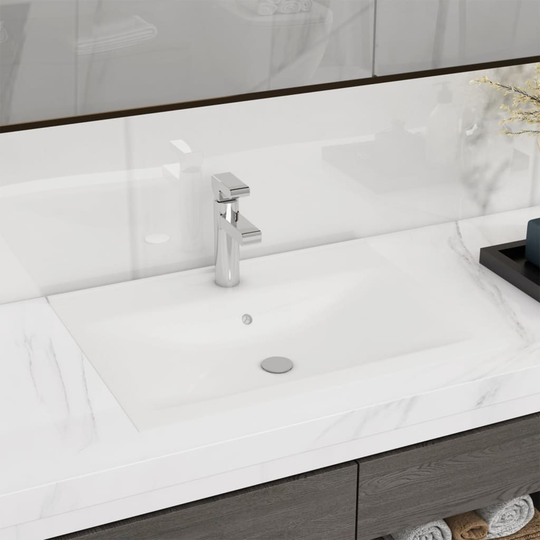 vidaXL luksuriøs håndvask med vandhanehul 60x46 cm keramisk mat hvid