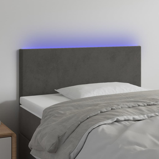 vidaXL sengegavl med LED-lys 80x5x78/88 cm velour mørkegrå