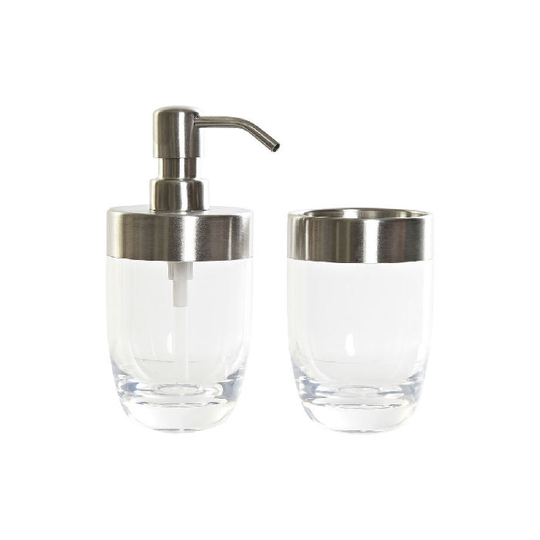 Conjunto de Banho DKD Home Decor Sølvfarvet Gennemsigtig Aluminium PS (10 x 7,5 x 16,5 cm)