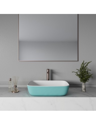 MORETTI bordmonteret håndvask 54 x 38 cm solid surface - Turkis/Satineret mat hvid
