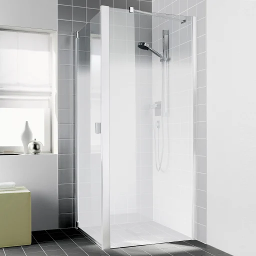 Kermi Raya TWD brusevæg 100x200 cm, vendbar, til brusedør 1WR/WL, klart glas/160 cm frostet glas