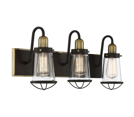 Lansing 3 Badeværelseslampe B61 cm - Varm messing + Antik bronze/Klar