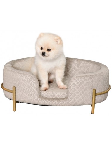 Hundesofa i metal og velour 64 x 40 x 24 cm - Guld/Grå