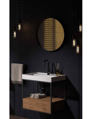 Tribeca væghængt badmiljø B80 cm - Mat hvid/Mat sort/Nød