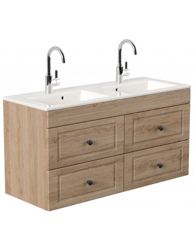 Argos Cottage dobbelt komplet badmiljø i mdf og mineralsten H60 x B120 cm - Sonoma eg