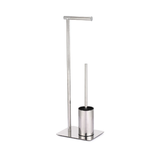 Toiletpapirholder med toiletbørsteholder DKD Home Decor Sølvfarvet Rustfrit stål (23 x 18 x 68 cm)