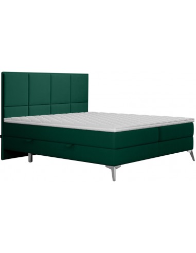 Cube kontinentalseng med opbevaring og sengegavl 180 x 200 cm med 7 komfortzoner - Krom/Flaskegrøn