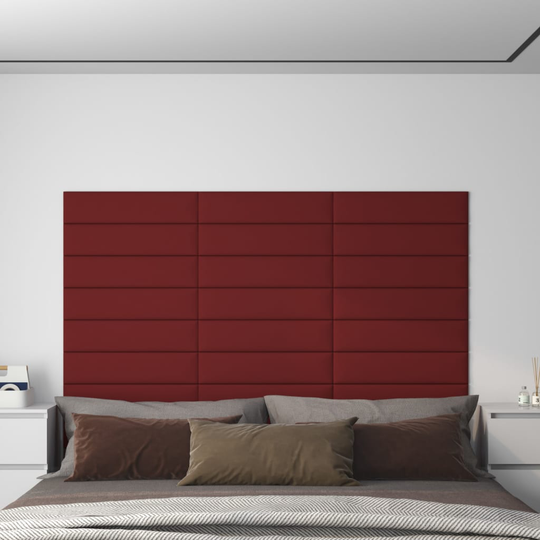 vidaXL vægpaneler 12 stk. 60x15 cm 1,08 m² stof vinrød