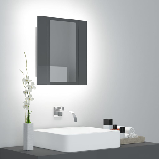 vidaXL badeværelsesskab m. spejl og LED-lys 40x12x45 cm grå højglans