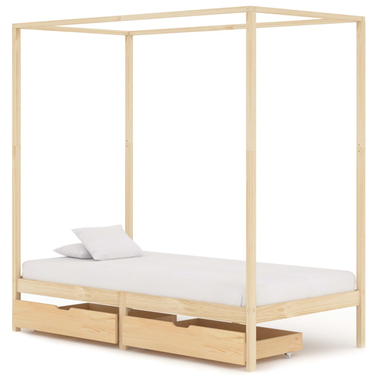 vidaXL sengestel til himmelseng 2 skuffer 90x200 cm massivt fyrretræ