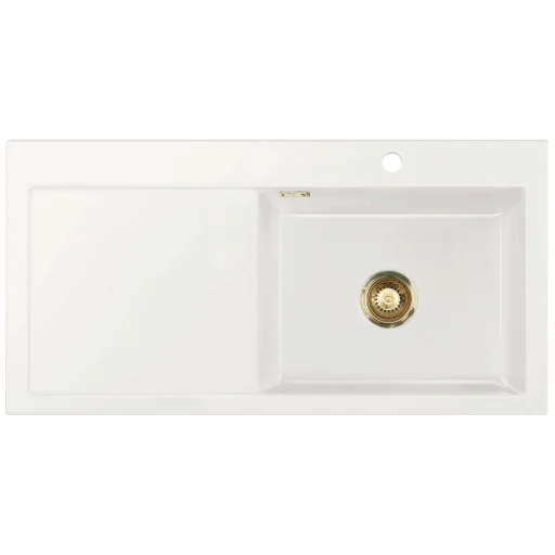 Lavabo Mera 100SL køkkenvask, 97x48 cm, venstre, hvid/messing