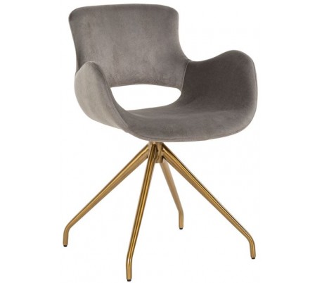 Sierra rotérbar spisebordsstol i velour H82 cm - Børstet guld/Stengrå fjereffekt