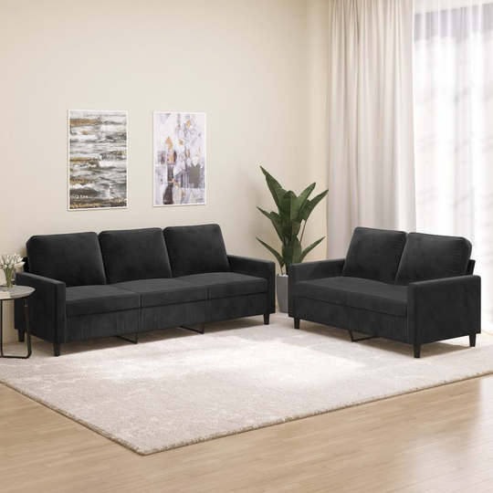 vidaXL sofasæt 2 dele med hynder velour sort