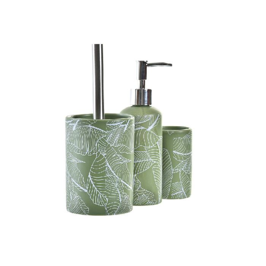 Conjunto de Banho DKD Home Decor Grøn PP Dolomite Blad af en plante (9,5 x 9,5 x 37 cm) (3 pcs)