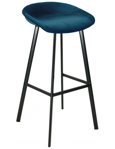 Finn barstol i velour H87 cm - Sort/Mørkeblå