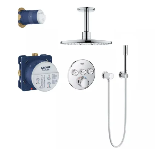 Grohe Grohtherm SmartControl brusesystem m/termostat, 3 ventiler, indbygningsdele & Rainshower SmartActive hovedbruser Ø310 mm, krom