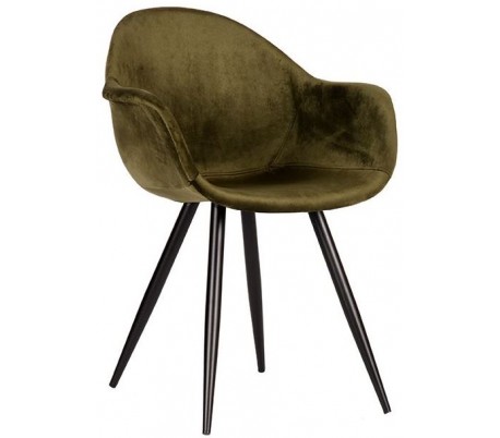 Forli spisesbordsstol i velour og metal H83 cm - Sort/Armygrøn