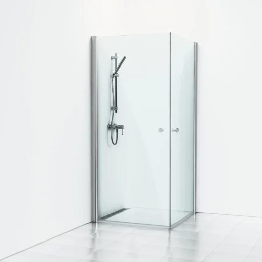 Svedbergs Skoga Brusehjørne 70 x 100 cm, klart glas/blank alu, m/knopgreb