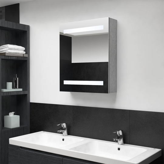 vidaXL badeværelsesskab m. spejl LED 50x14x60 cm betongrå