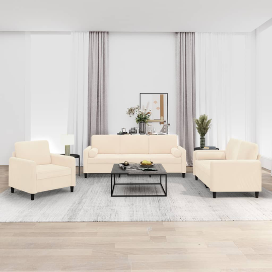 vidaXL sofasæt 3 dele med pyntepuder og hynder velour cremefarvet