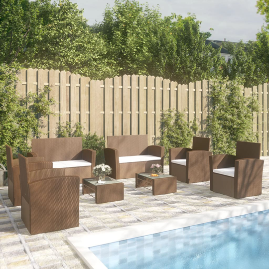 vidaXL loungesæt til haven 8 dele med hynder polyrattan brun