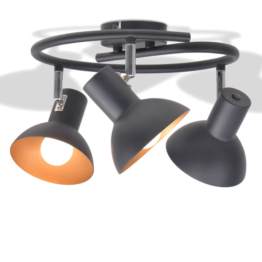 vidaXL loftslampe til 3 pærer E27 sort og guldfarvet
