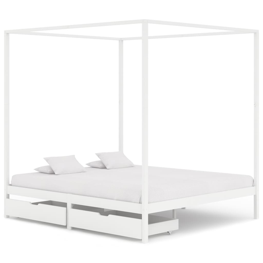 vidaXL sengestel til himmelseng 2 skuffer 180x200 cm fyrretræ hvid