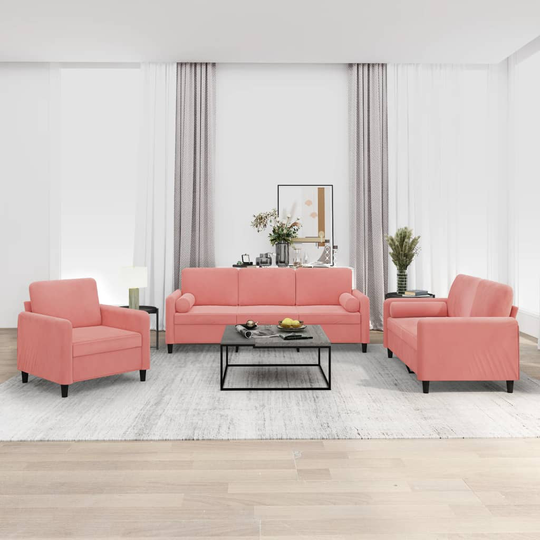 vidaXL sofasæt 3 dele med pyntepuder og hynder velour lyserød