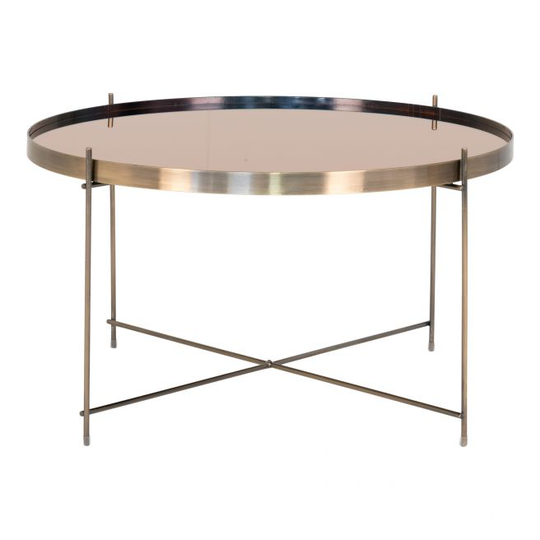 Hjørnebord i messing farvet stål med glas ø70xh40 cm - 2101201