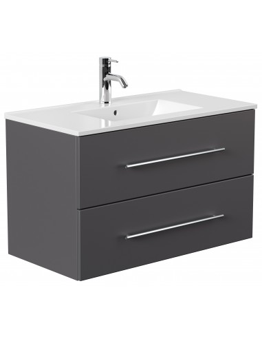 Homeline komplet badmiljø i mdf og mineralsten H54 x B90 cm - Antracit højglans