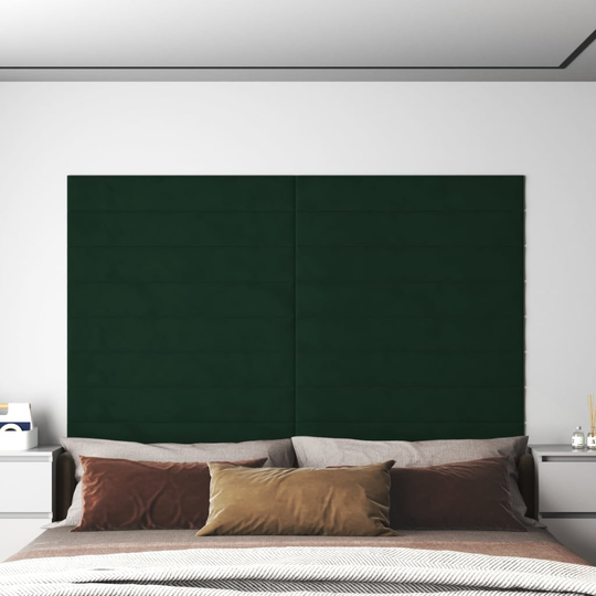 vidaXL vægpaneler 12 stk. 90x15 cm 1,62 m² fløjl mørkegrøn