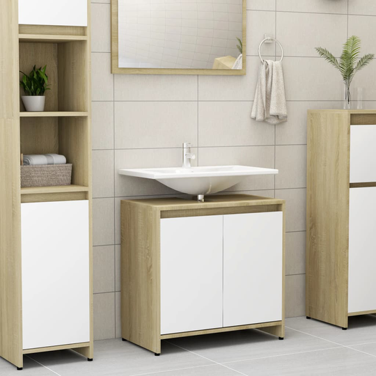 vidaXL badeværelsesskab 60x33x61 cm spånplade hvid og sonoma-eg