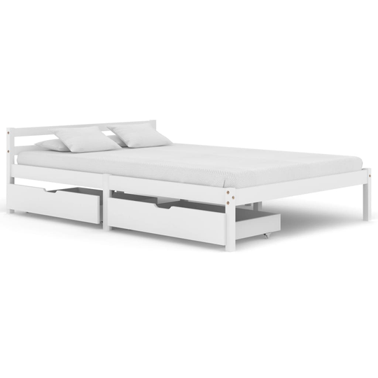 vidaXL sengestel med 2 skuffer 140x200 cm massivt fyrretræ hvid