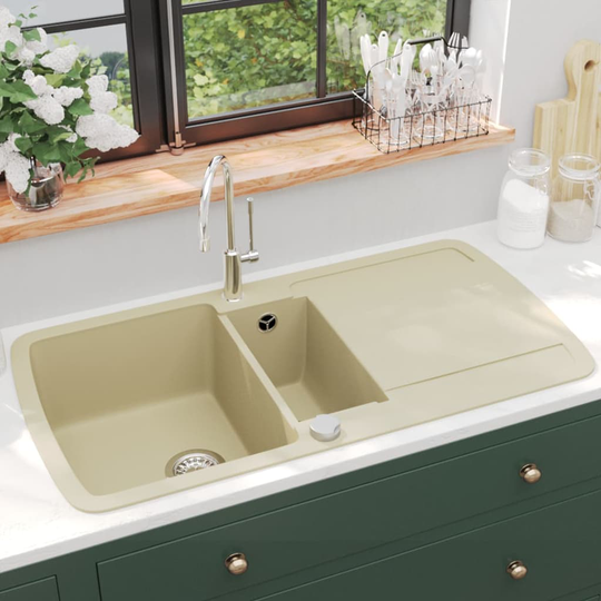 vidaXL køkkenvask granit dobbelt vask beige