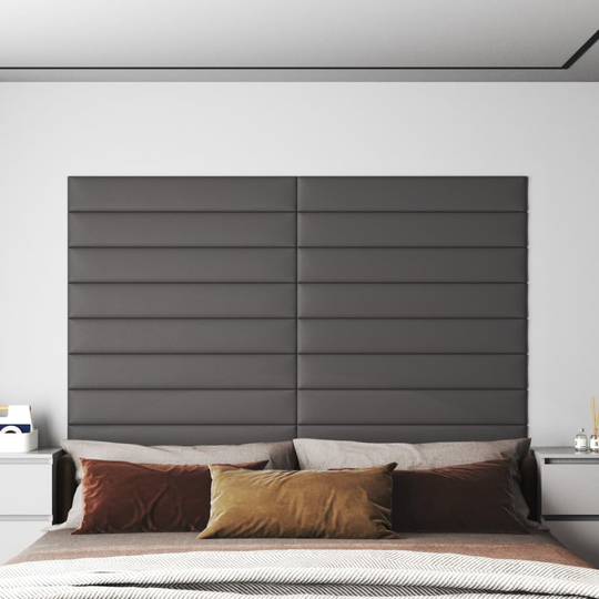 vidaXL vægpaneler 12 stk. 90x15 cm 1,62 m² kunstlæder grå