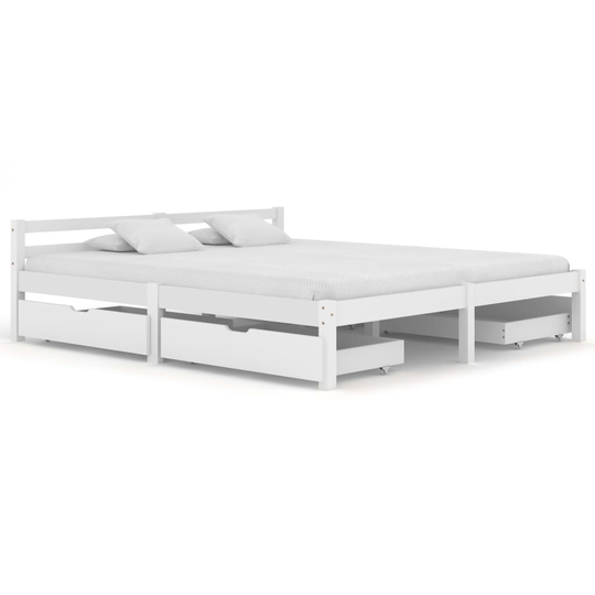 vidaXL sengestel med 4 skuffer 160x200 cm massivt fyrretræ hvid