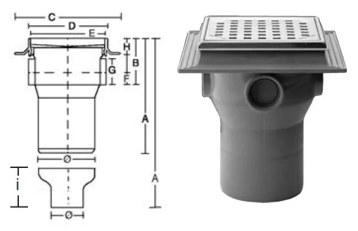 Purus komplet Afløbsskål t/Beton og klinkegulve - m/drejelig top m/sideindløb 110 mm.