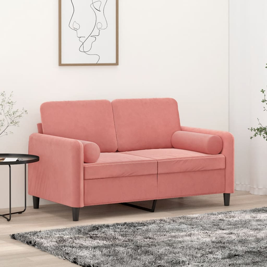 vidaXL 2-personers sofa med puder og hynder 120 cm velour lyserød