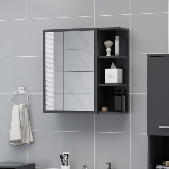 vidaXL badeværelsesskab med spejl 62,5x20,5x64 cm konstrueret træ grå