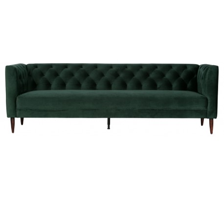 Nisa 3-personers sofa i velour 230 x 85 cm - Mørkegrøn