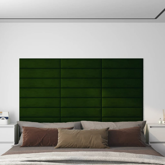 vidaXL vægpaneler 12 stk. 60x15 cm 1,08 m² fløjl mørkegrøn