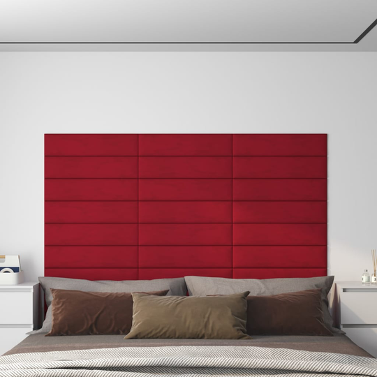 vidaXL vægpaneler 12 stk. 60x15 cm 1,08 m² fløjl vinrød