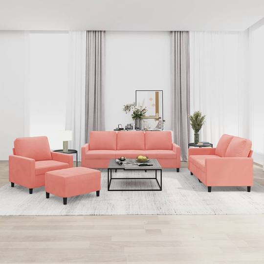vidaXL sofasæt 4 dele med hynder velour lyserød