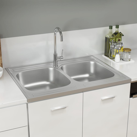 vidaXL køkkenvask med dobbeltbassiner 800x600x155 mm rustfrit stål