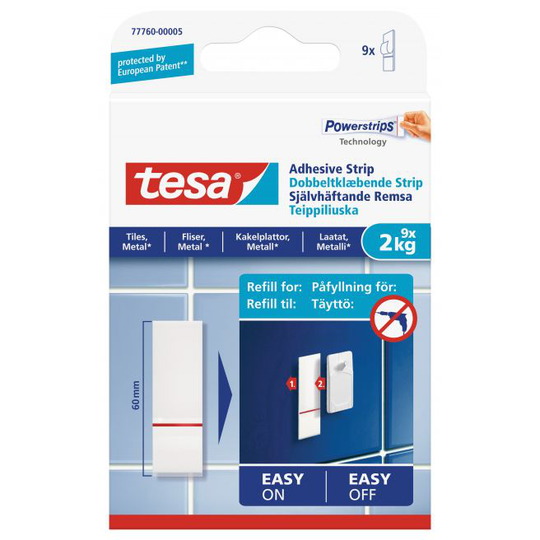 Tesa Dobbeltklæbende strips til fliser og metal (2 kg), 9 stk.