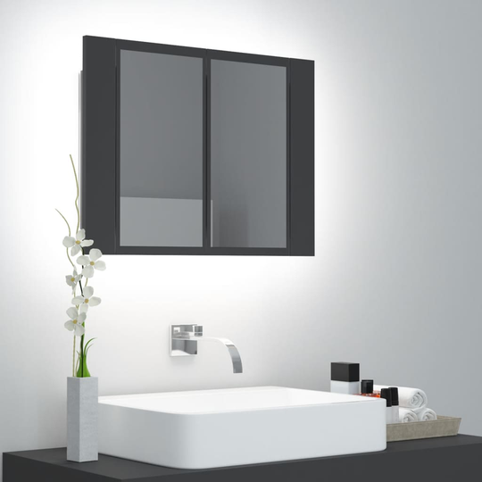 vidaXL badeværelsesskab m. spejl + LED-lys 60x12x45 cm grå