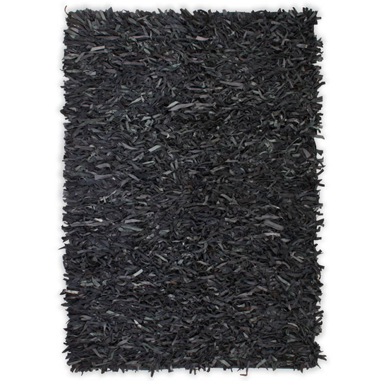 vidaXL shaggy tæppe ægte læder 120 x 170 cm grå