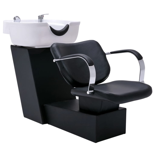 vidaXL frisørstol med vask 137x59x82 cm kunstlæder sort og hvid